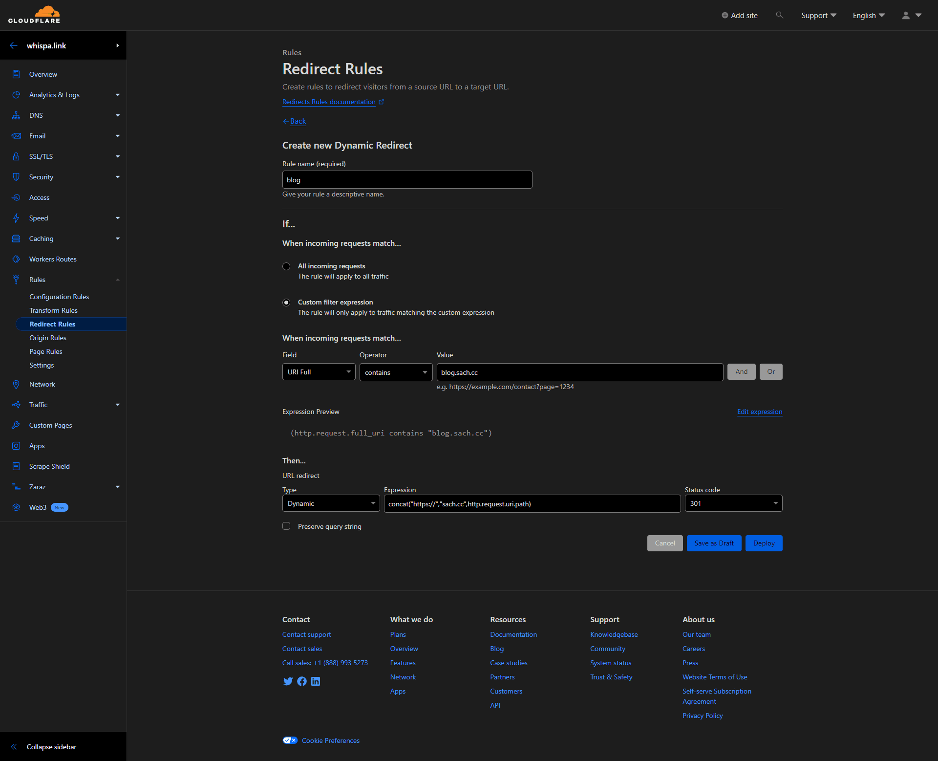 Cloudflare Redirect Rules